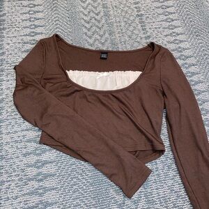 Brown Cut Out Crop Blouse